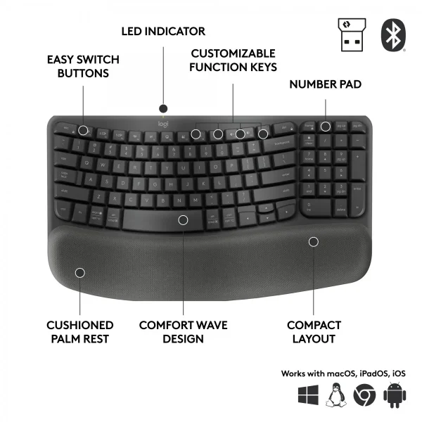 Logitech KEYBOARD,WAVE KEYS,US,GRAPHITE - Image 2