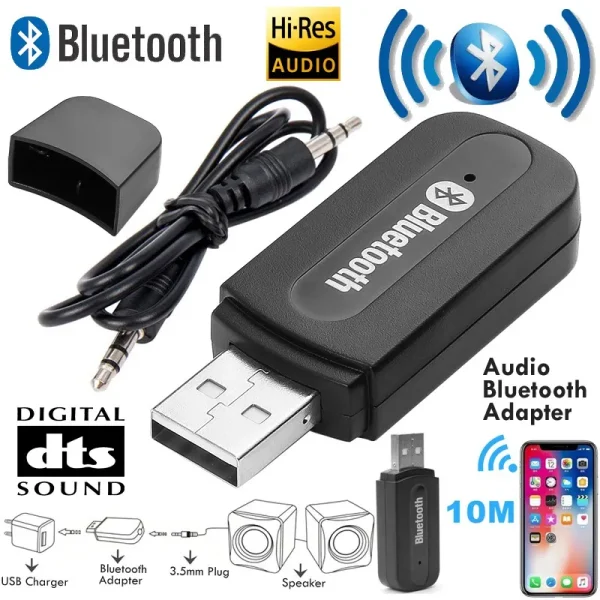 Phone Bluetooth Stereo System Audio Aux Receiver USB Adapter 3.5mm for Car Speakers Under 200 (1 Pack, Black) - Image 2