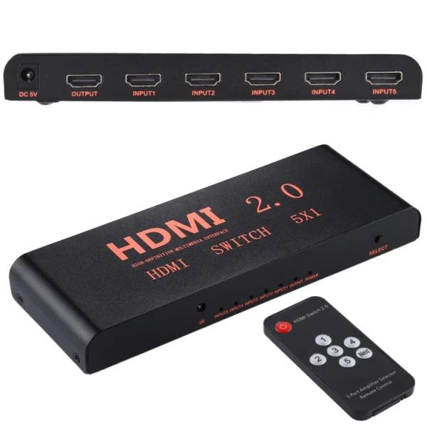 5X1 4K/60Hz HDMI 2.0 Switch with Remote Control, EU Plug - Image 4